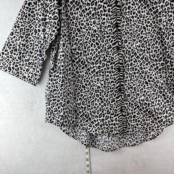 Chicos No Iron Button Up Blouse Animal Print Sz 2 (Large) 100% Cotton Mature - Picture 2 of 7